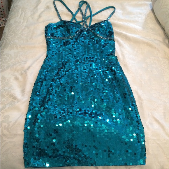 Turquoise and silver sequin bead dress