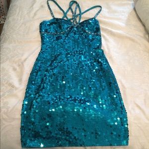 Turquoise and silver sequin bead dress