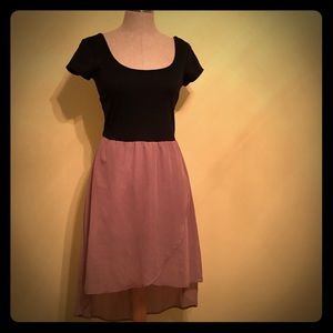 Hi low dress in black and dusty rose