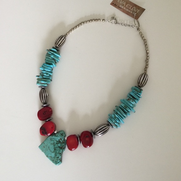 Red Bamboo Coral & Turquoise Necklace on Silver