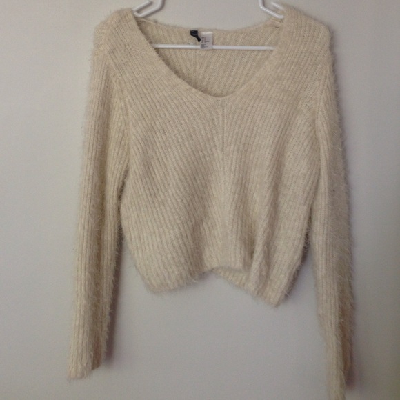 fuzzy white knit sweater