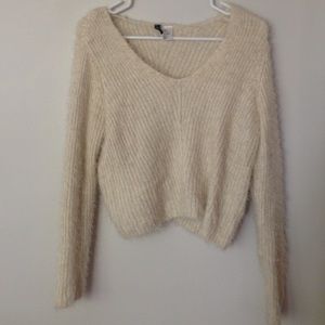fuzzy white knit sweater