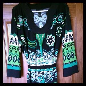 Green black white kimono dress