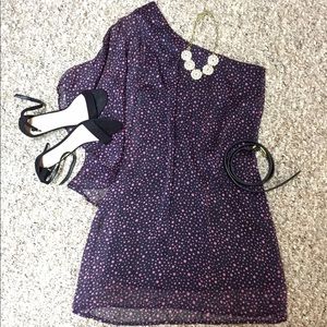 One-shoulder Black&pink polka dot dress