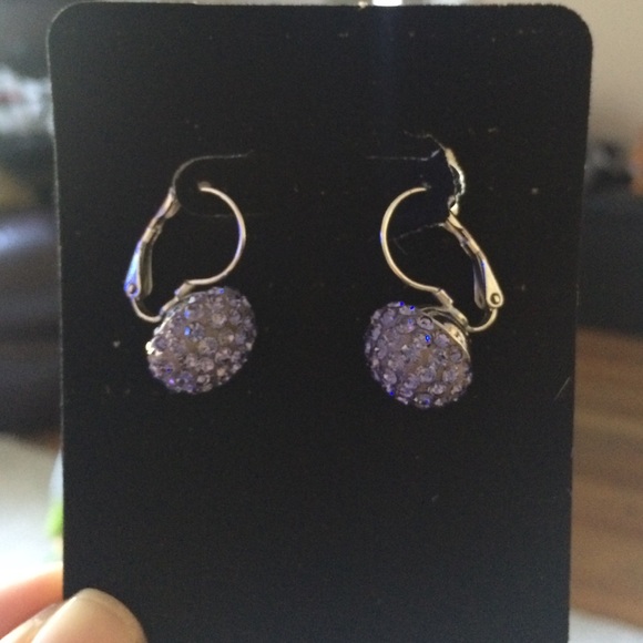 Purple Swarovski Crystal Ball Earrings - Picture 2 of 2