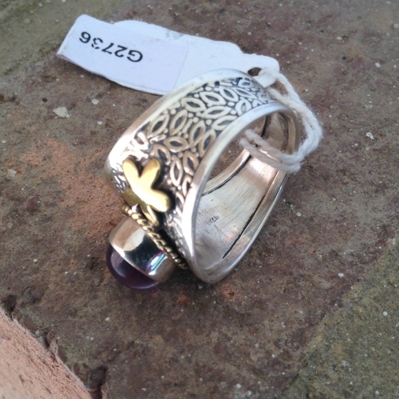 Victorian Natural Amethysts TWO TONE RING - Picture 3 of 4