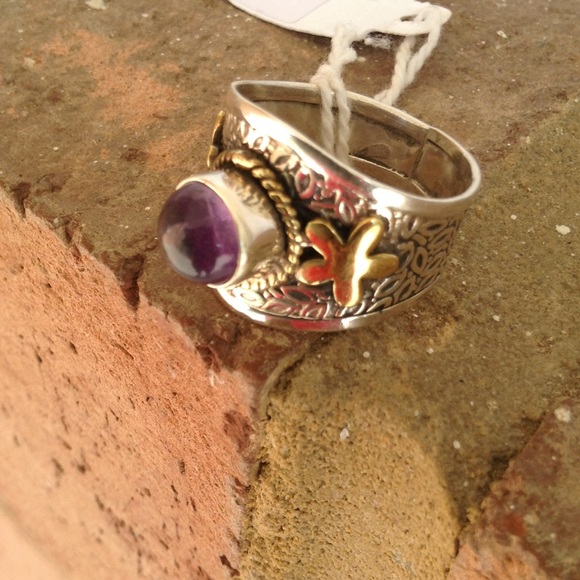 Victorian Natural Amethysts TWO TONE RING - Picture 4 of 4