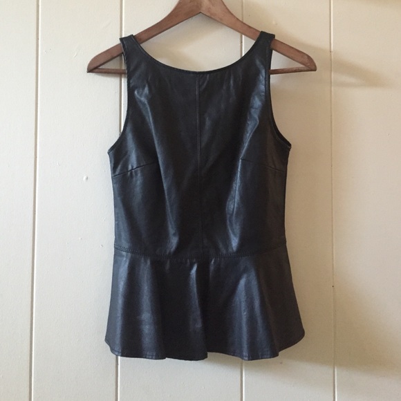 Zara vegan leather peplum top with low v back