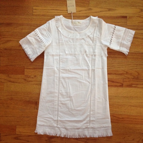 🦙 NWT White Bohemian Tassel Short Sleeve Dress Sm - Picture 2 of 4