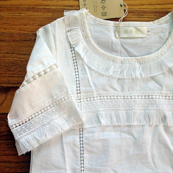 🦙 NWT White Bohemian Tassel Short Sleeve Dress Sm - Picture 3 of 4