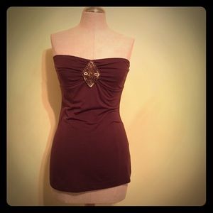 Embellished brown sweetheart tube top