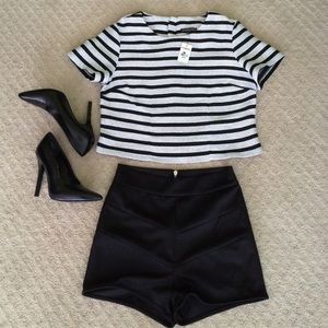Black and White Striped Cropped Top