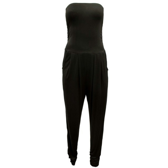 Pants - Black Tube Top Jumpsuit #398-BL