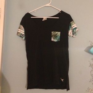 Pink baseball tee- tropical print