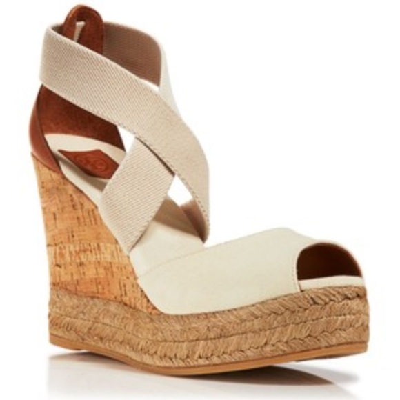 New Tory Burch Peep Toe Cork Wedge Sandal