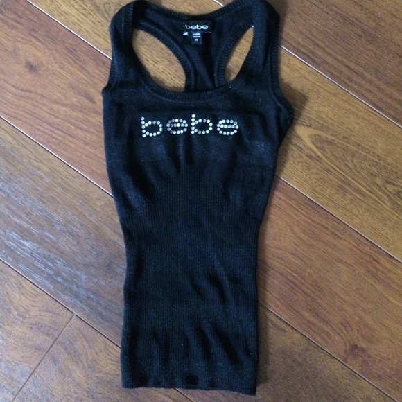 Bebe Logo Black Metallic Racerback Tank