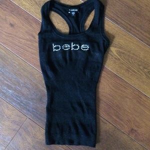 Bebe Logo Black Metallic Racerback Tank