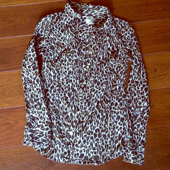 J. Crew Perfect Fit Leopard Print Shirt