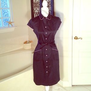 Black dress with pink polka dots