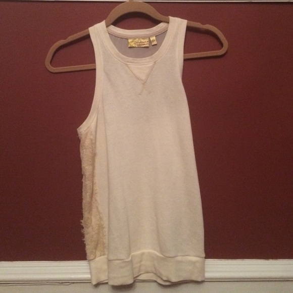 Tan tank with laced sides and sheer back.