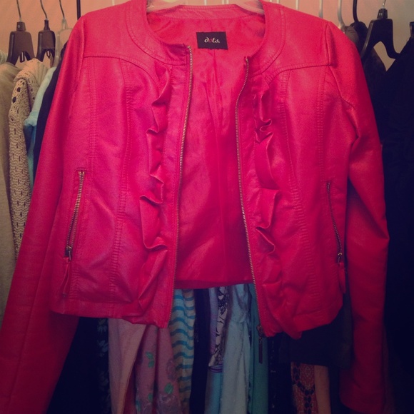 Dots faux leather pink jacket