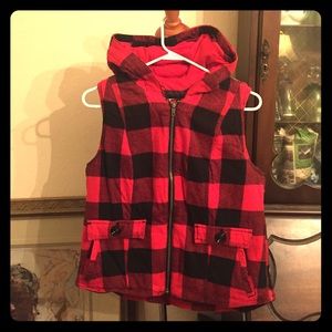 Young Ladies Short Sleeve Plaid Hoodie