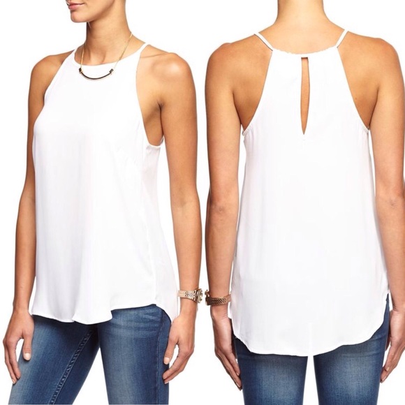 Sheer white long flowy tank with keyhole in back