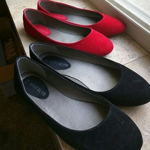 2 pair faux sued/velvet flats! Sz 10