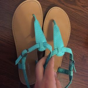 Aqua blue snakeskin print sandals