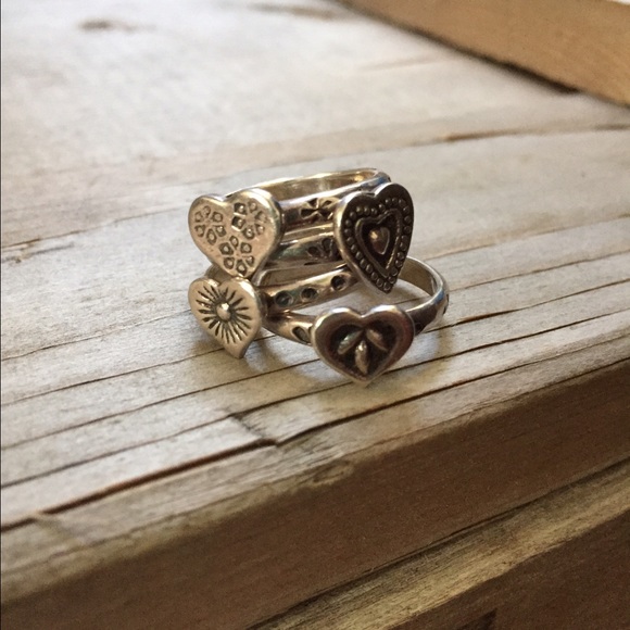 4 Sterling silver Stackable Heart rings - Picture 1 of 4
