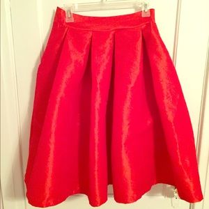 T and J Designs Red Pleated Midi Skirt