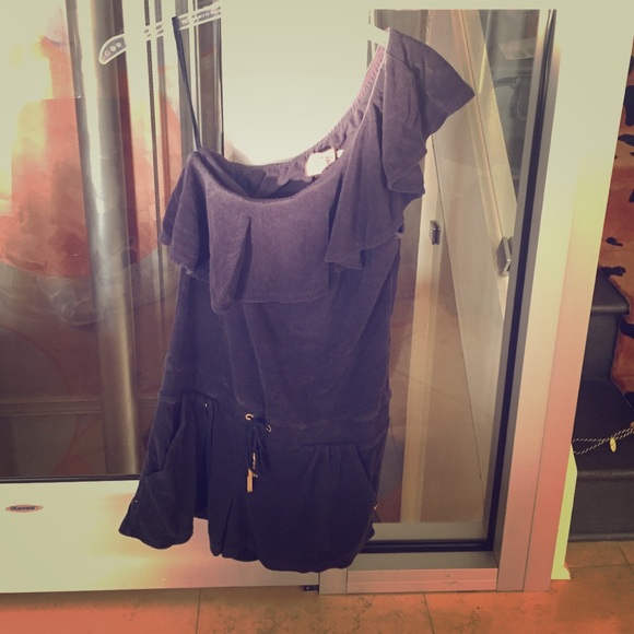 One shoulder Navy towel romper