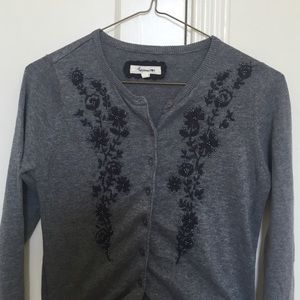 Grey cardigan with beaded flower detailing