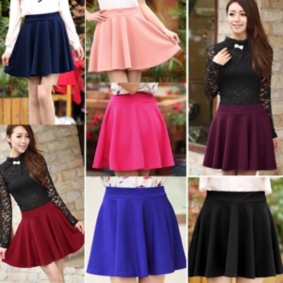 Women Candy Colored Skater Skirt