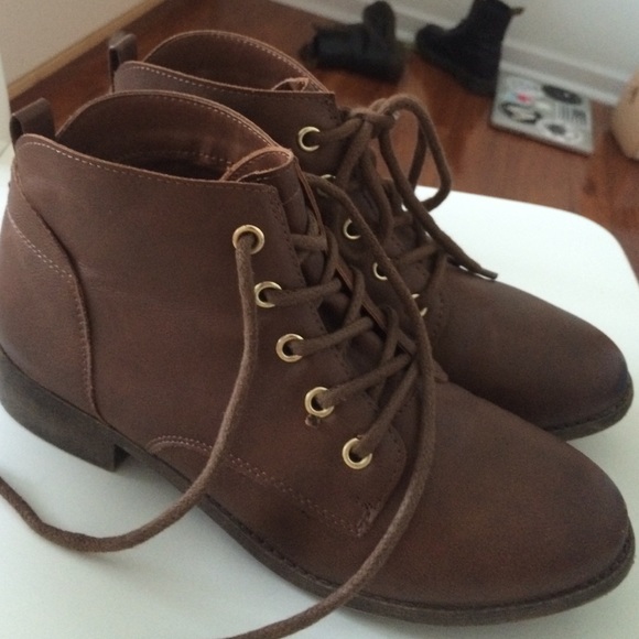 Brown faux leather ankle boots