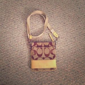 Coach yellow and brown crossbody purse