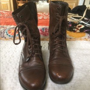 Dark Brown Leather Steve Madden Combat Boots