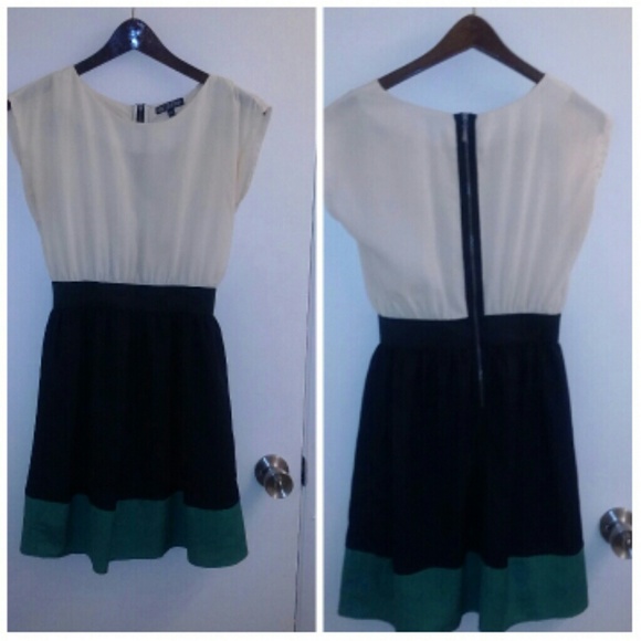 Cream/black/green dress