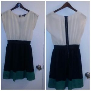 Cream/black/green dress
