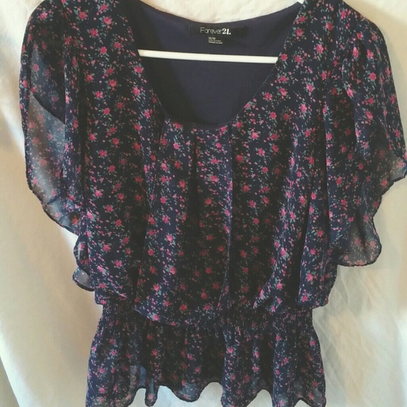 Black purple floral peplum top