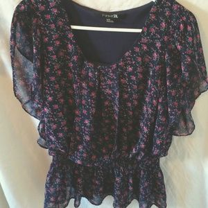 Black purple floral peplum top