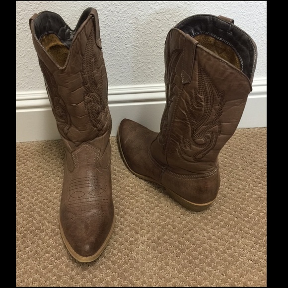 Faux leather cowboy boots