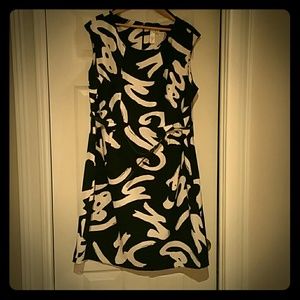 Belted black and white printed dress