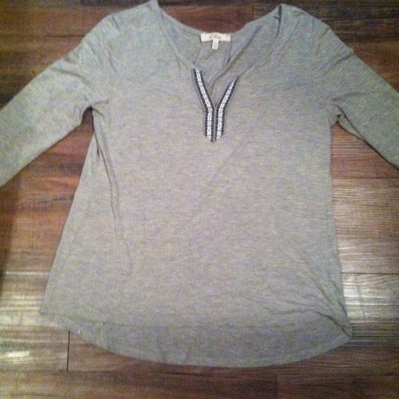 Gray long sleeve shirt with tribal embellishment