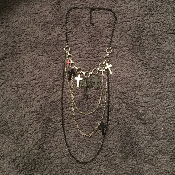 Black and Silver Necklace with Crosses