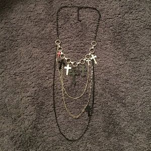 Black and Silver Necklace with Crosses