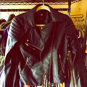 Black biker leather jacket