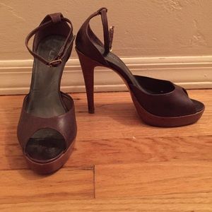 Brown leather Aldo ankle strap heels
