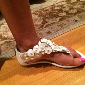 White Flowered Sandals.  Price Cut