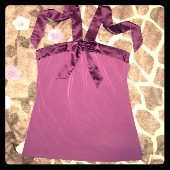 LOFT Deep Purple Halter with Sateen Ribbon Tie
